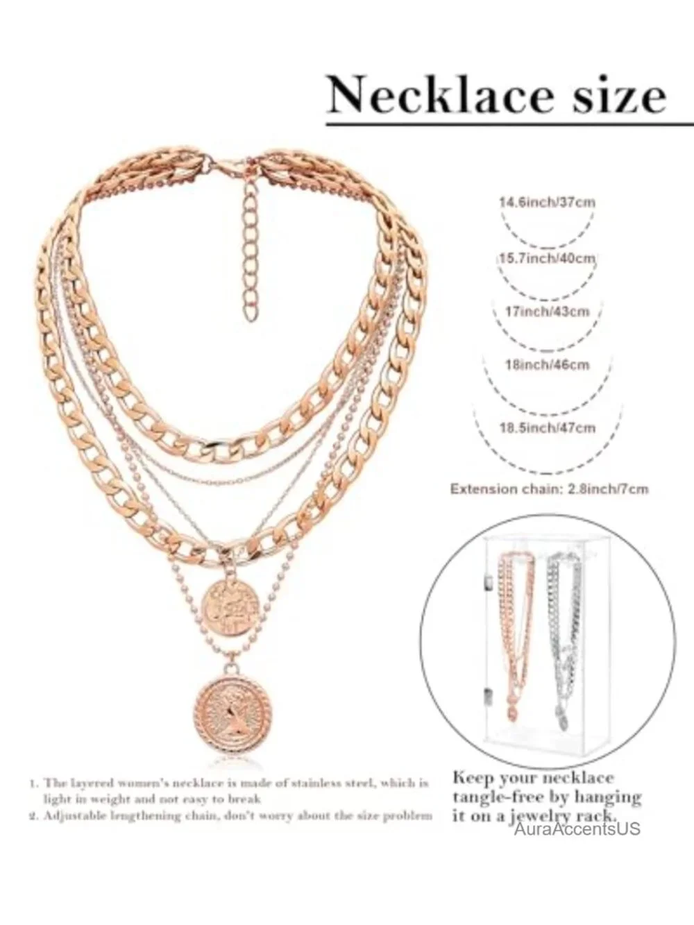 Layered Necklaces for Women Trendy Retro Coin Pendant 5 in 1 Chains